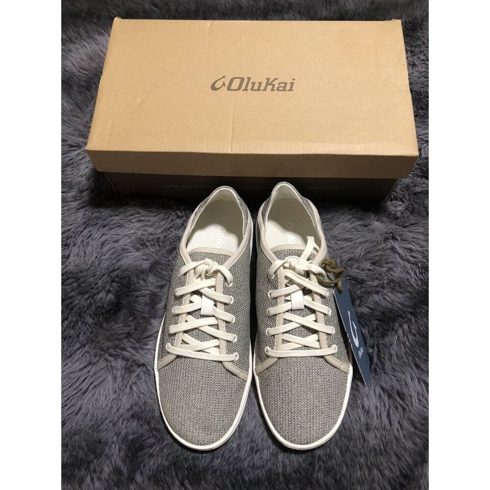 Olukai Women Pehuea Li Lace up Canvas Sneaker Shoes, Size 7, Tapa/White Sand - Picture 2 of 5